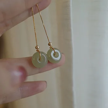 Orecchini Pendenti In Argento S925 Con Giada Naturale A Forma Di Ventaglio - Intaglio Manuale, Stile Cinese - 5