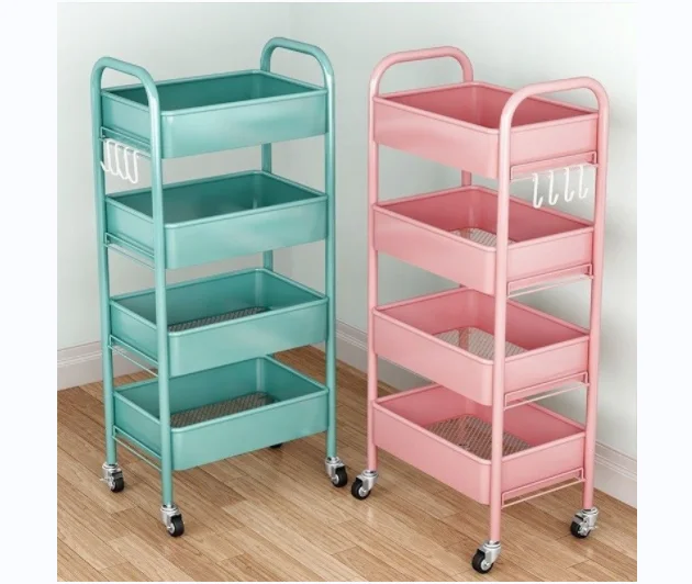 Wholesale Multi Function Storage Rack square Tube 4 Tier Drawer Cabinet Kitchen Storage Organizer Trolley
