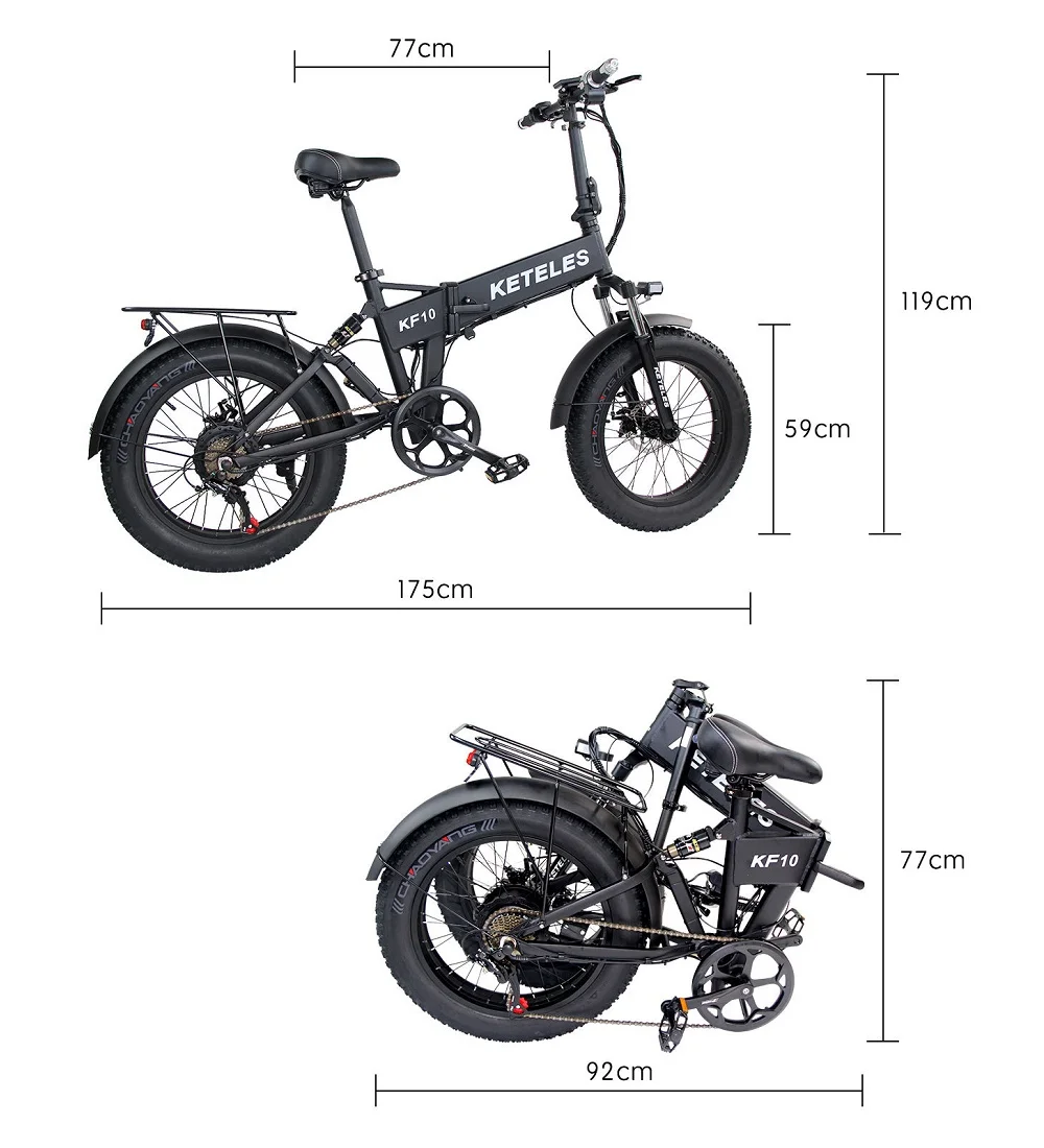 1000W Motor 15AH Lithium Battery Electric Bike KETELES KF10 20x4.0 inch Fat Tire Folding E-Bike Drop Ship Available eBike