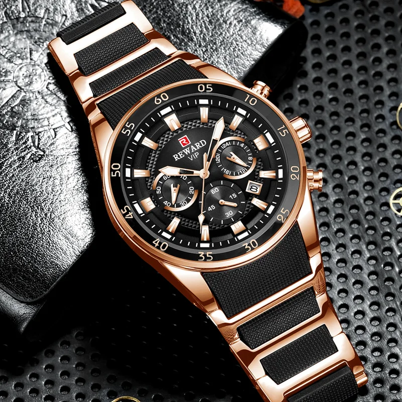 Reward Custom Hight Quality Chinese Luxury Expensive Man Watch for Sports China Suppliers OEM Analog Steel Strap Wristwatch