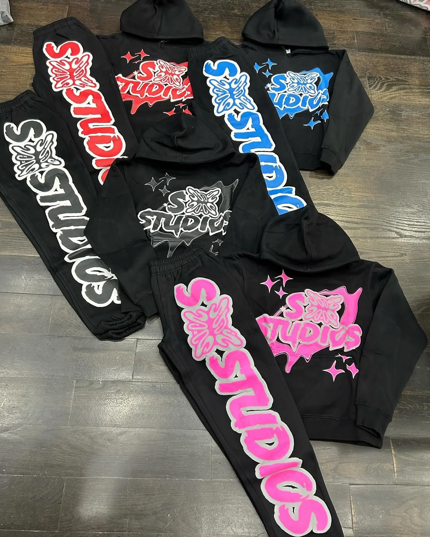 Custom Two Piece Unisex Sweatsuits Puff Print Oversized Baggy Sport Hoodies and Sweat Jogger Sets Sportswear Tracksuits for Men gallery 3