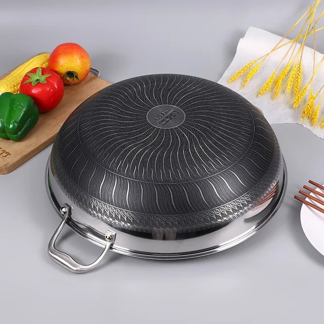 316 Dual Ear Stainless Steel Wok 40 42 Non Stick Flat Bottomed