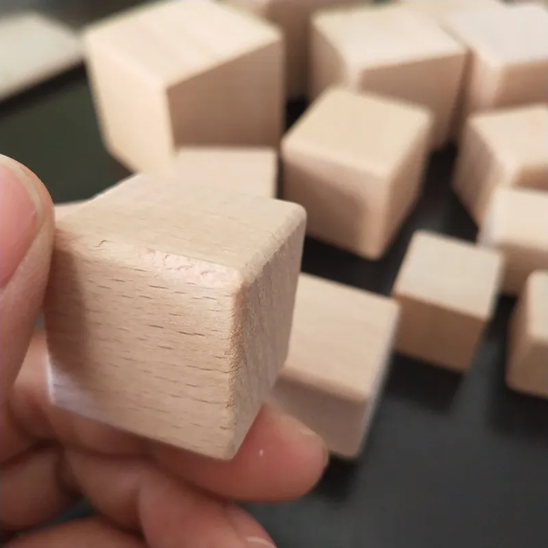 Natural Beech Wood Unfinished square Block DIY Wooden Blocks Accessory Toy for Kids
