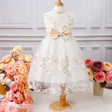 European and American Vintage Style Children's Evening Dress for Spring Summer Handmade Bow Flower on Front Custom Logo