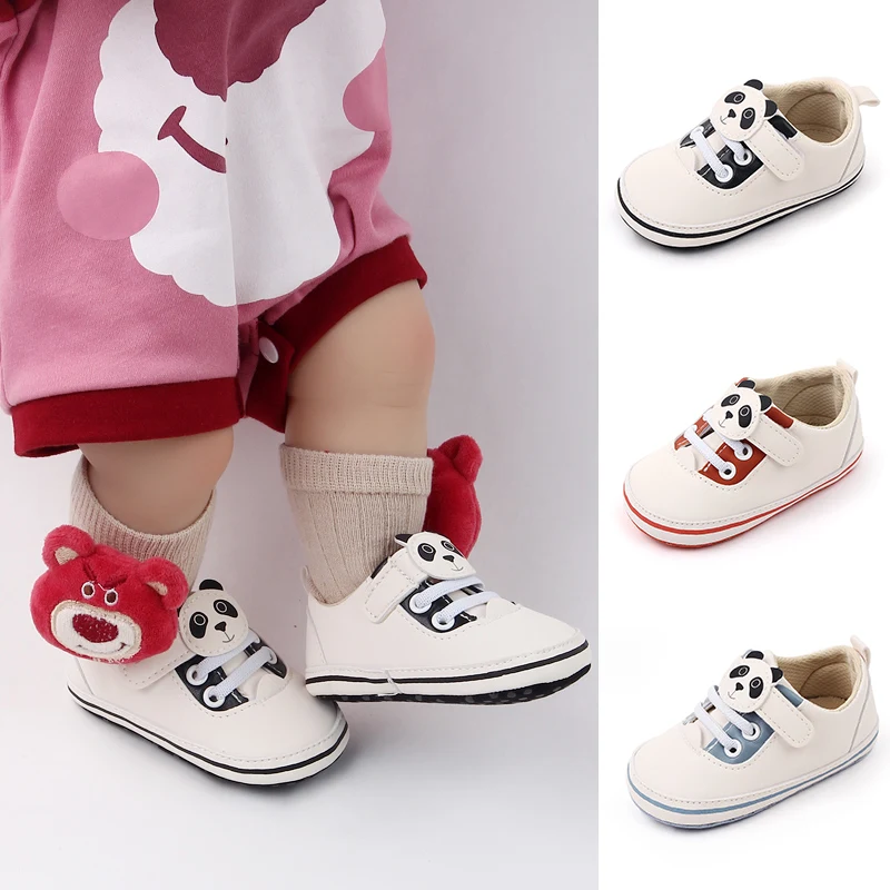 Cute Panada Design Hook&loop Soft Leather PU Baby Toddler Boys and Girls Shoes Newborn Infant Unisex Shoes factory