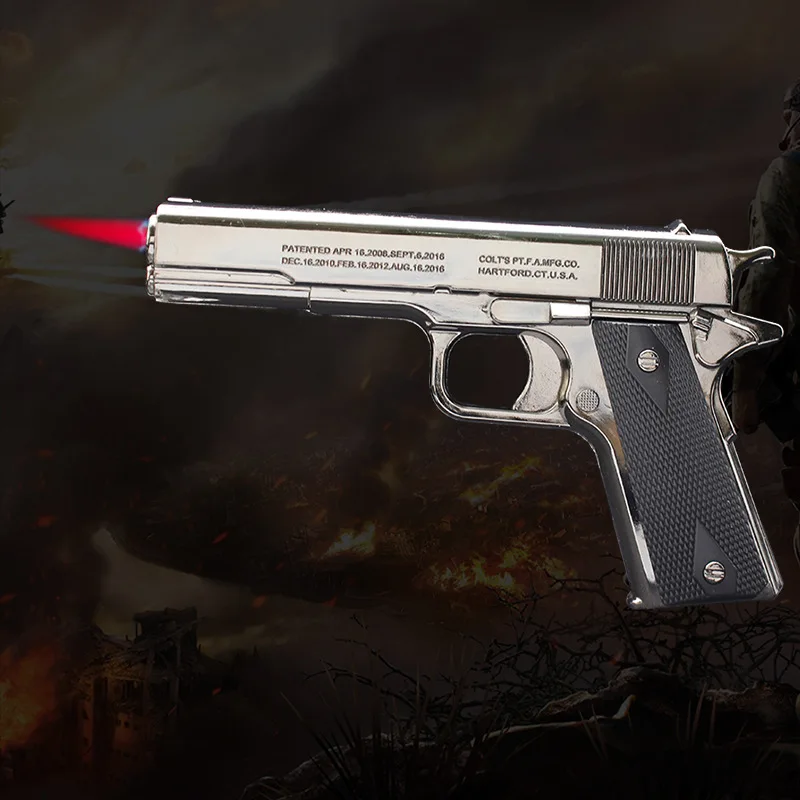 Wholesale Gas Lighter Gun 9mm Pistol Metal Body Stainless Steel Lighter Windproof Luxury