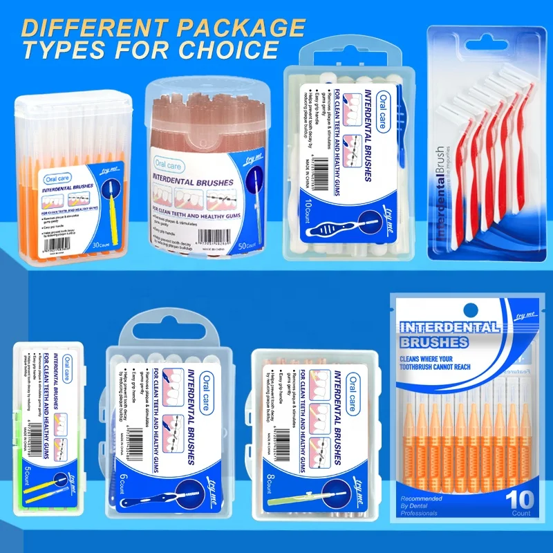 Wholesale L-Shape Interproximal Toothpick Stick Private Label Cepillo Tepe Interdental Brushes Clean Feature Made Plastic Nylon