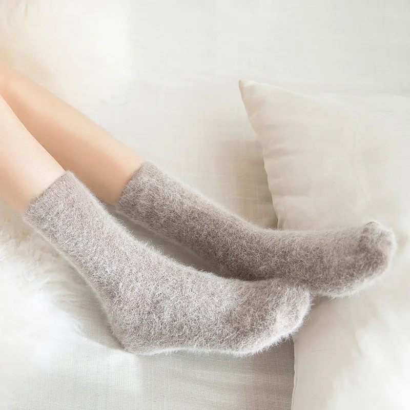 2025 New Style Solid Color Warm Socks Angora Rabbit Wool Socks Women's Thickened Wool Winter Tube Socks