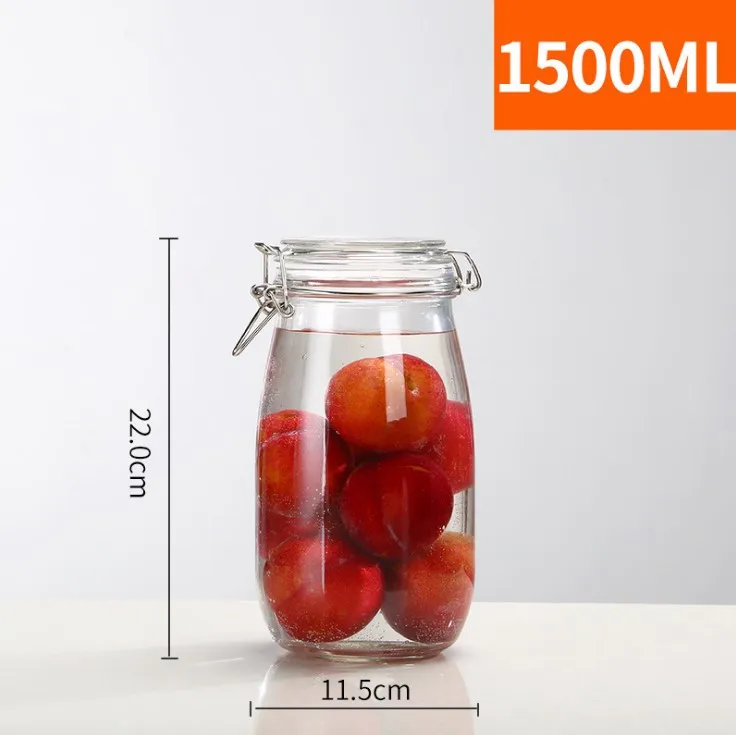 Transparent Buckle Glass Jar for Kitchen Food Storage for Kimchi and Other Preserves