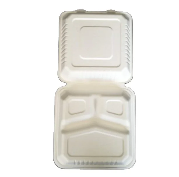 Compostable Hinged Clamshell Food Take Out Box, Disposable ToGo