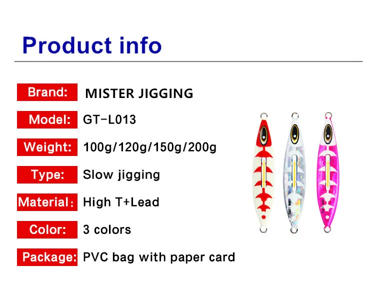 Mister Jigging Metal Lure Glowing Fish Bait 100g 120g 150g Slow Pitch