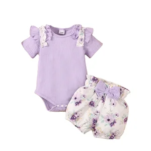 0-18M Newborn  Baby Girl Clothes Set Short Sleeve Ruffle Romper Floral Shorts Headband Infant Toddler Summer Outfits Clothing