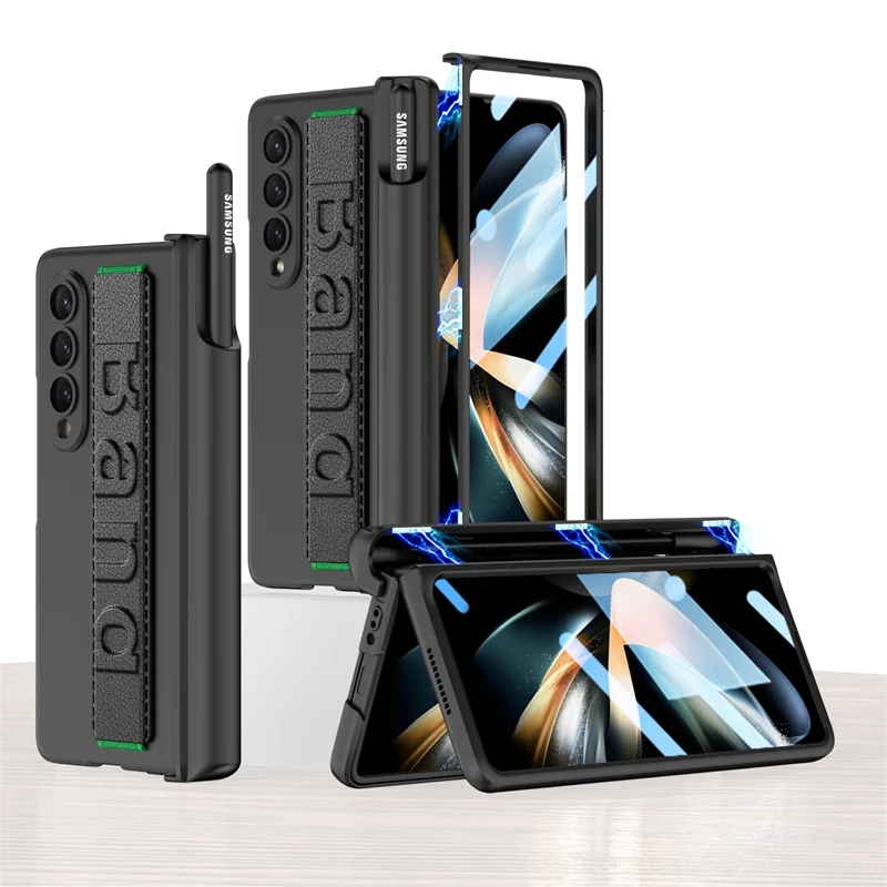 For Samsung Galaxy Z Fold 5 Fold 4/3/2 Elastic Wrist Strap Hard Case  Shockproof