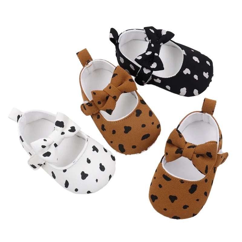 New Cotton Bow Princess Single Shoes for Baby Girls Solid Color Leopard Print Decorative Toddler Shoes