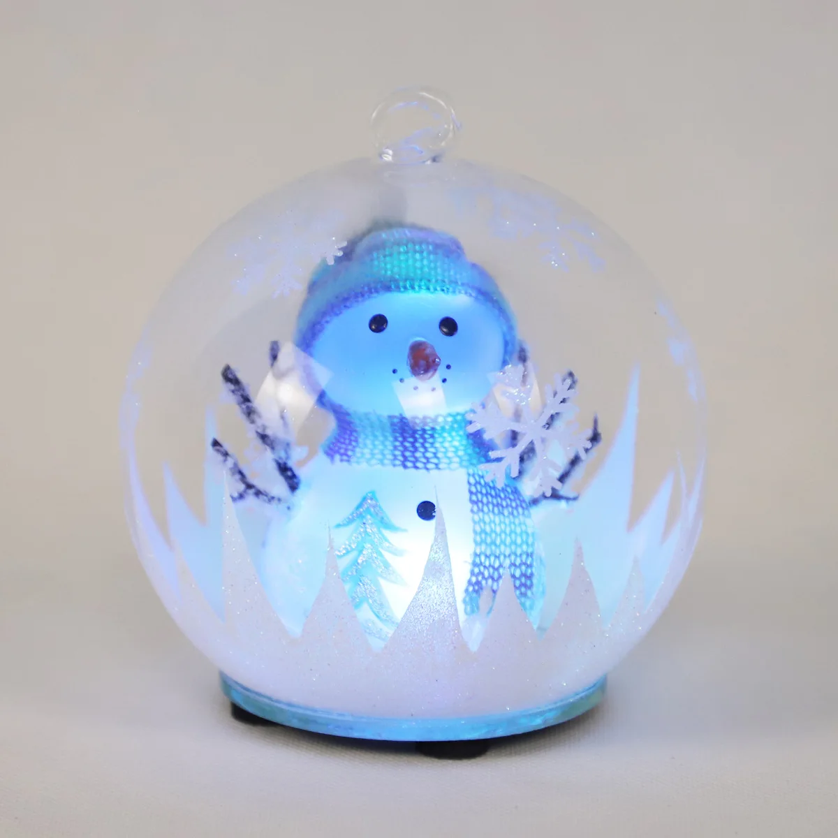 Christmas LED decorations color changing snowman in hanging bauble 10 cm