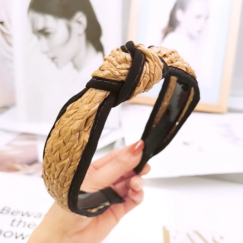 Top Knot Raffia Headband Universal Thread Tan/Black bundle Amazon.com : 2 Pieces Straw Knotted Headbands for Women, Top  main image 3