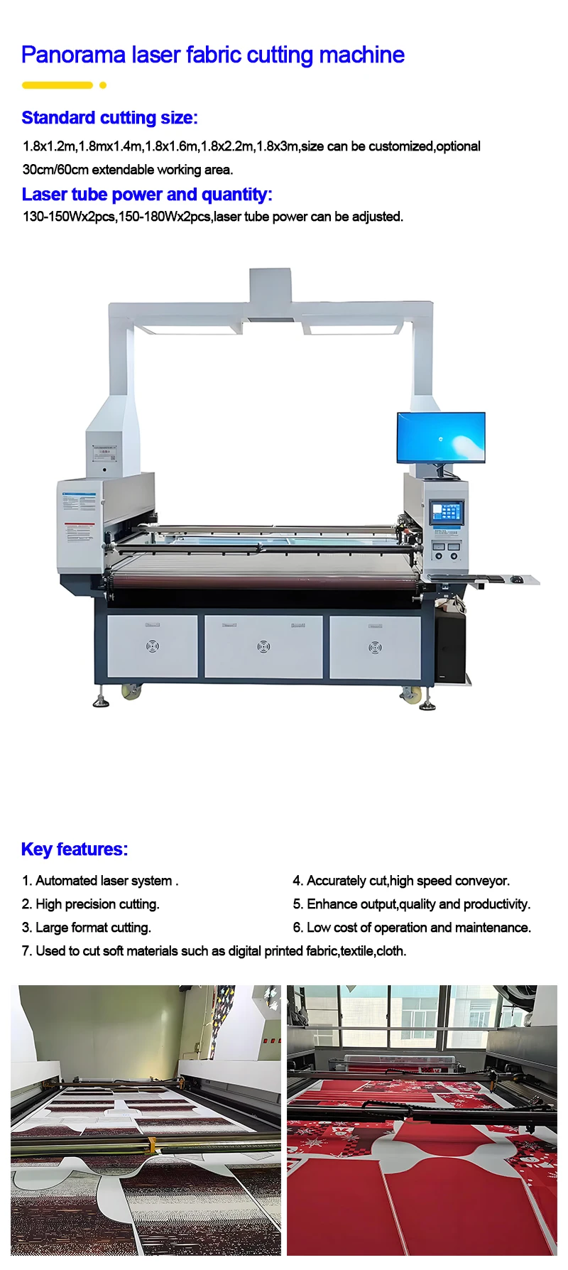 Panorama Digital Printed Sportswear Embroidery LASER Cutting Machine New Core Bearings AI for Badge Lace Curtain Swimsuit Fabric