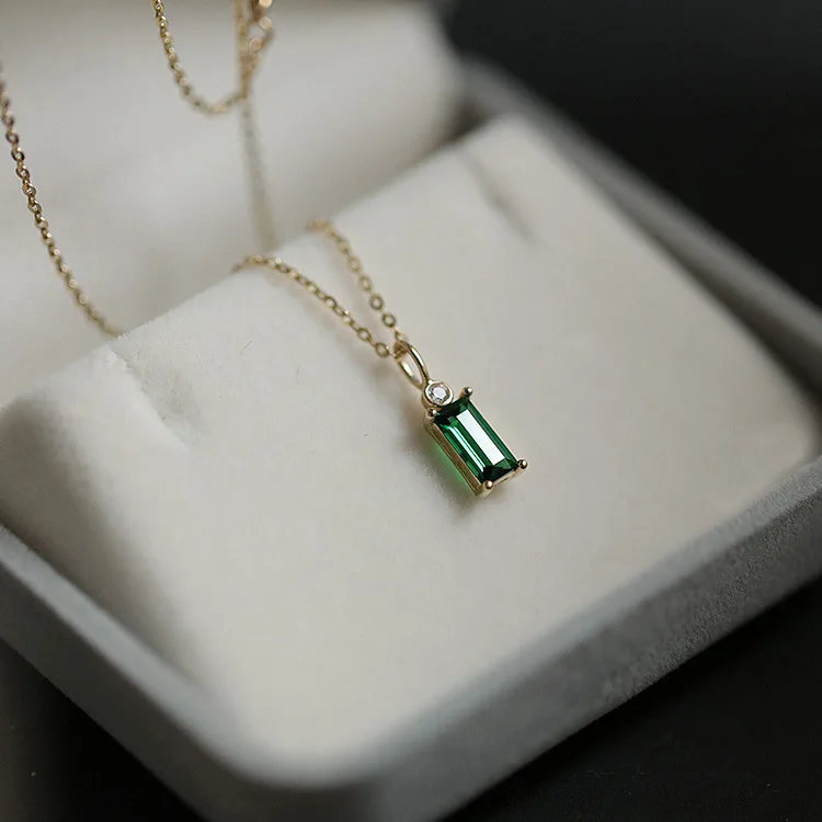 Rainbowking Statement Emerald Rectangular Zircon Princess Silver Pendant Necklace 925 Sterling Colar Personalized Luxury Jewelry