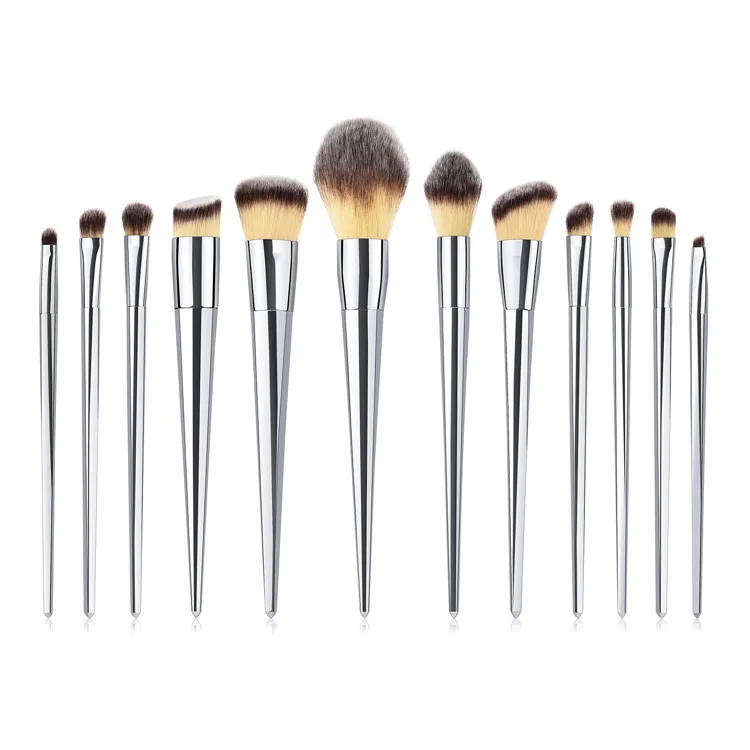 High Quality Synthetic Hair Silver Handle Plastic Makeup Brushes 12PCS Pretty Make Up Brushes Set Si