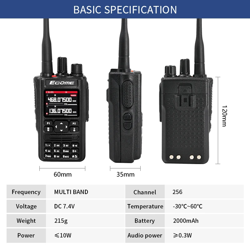 エコム デュアルバンド ハンディレシーバー ハム FM VHF UHF