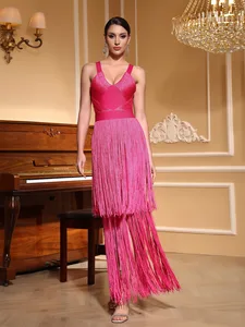 Bettergirl 2026 Ramadan Deep V tassel bandage New Year party dress