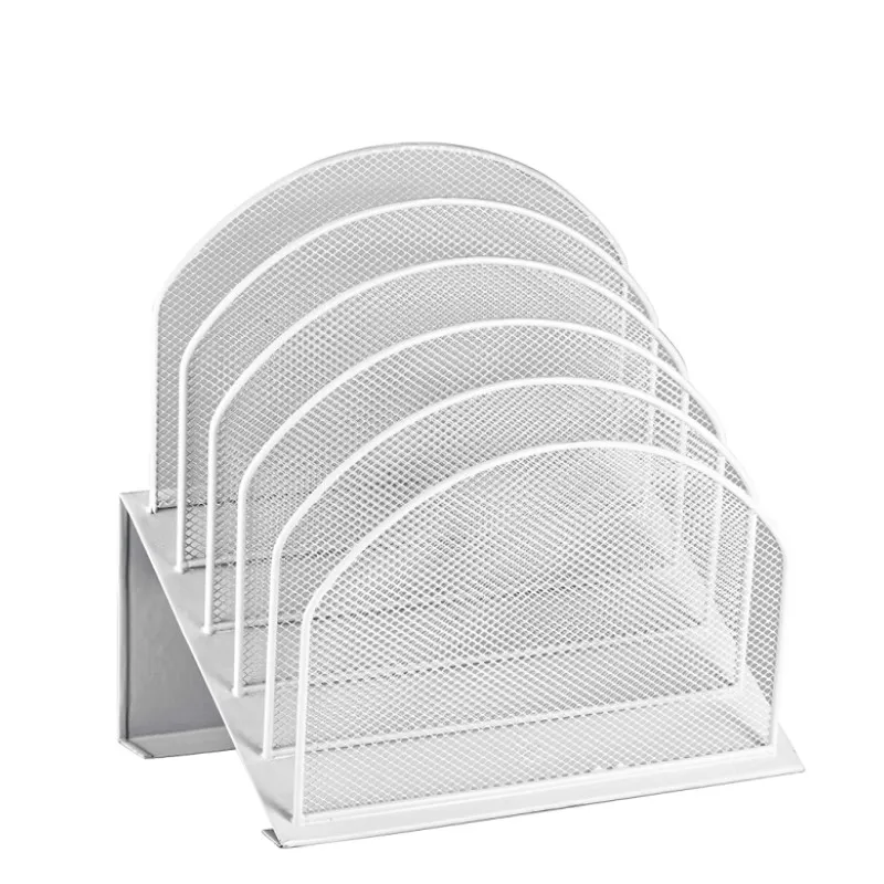 Inclined Desk File Organizer 5-Section Vertical File Folder Holder Stand Metal File Sorter for Office Classroom Organization