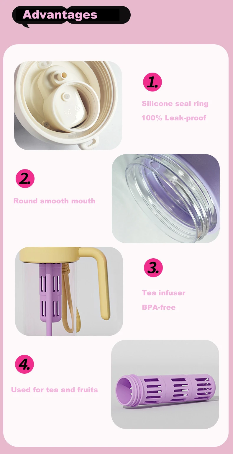 900Ml 30Oz Plastic Tumbler With Handle Straw Handgrip Two Drinking Way Bpa Free Water Bottles