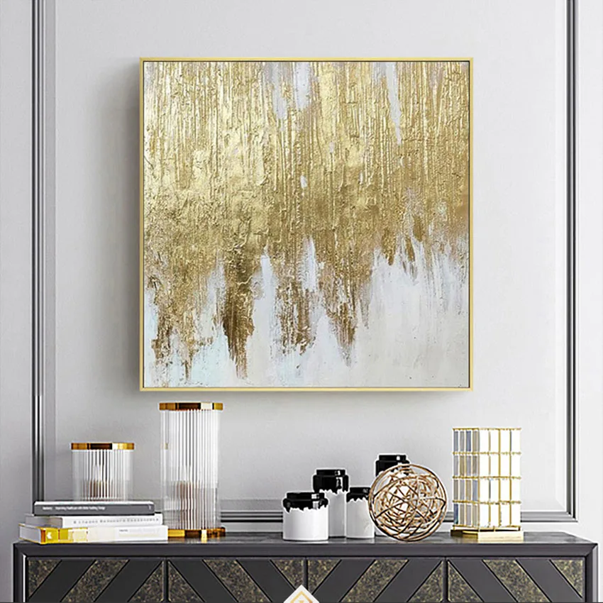 Modern Decor Posters Pure Hand  Abstract  Gold Foil  Handmade Abstract Art Oil Paintings