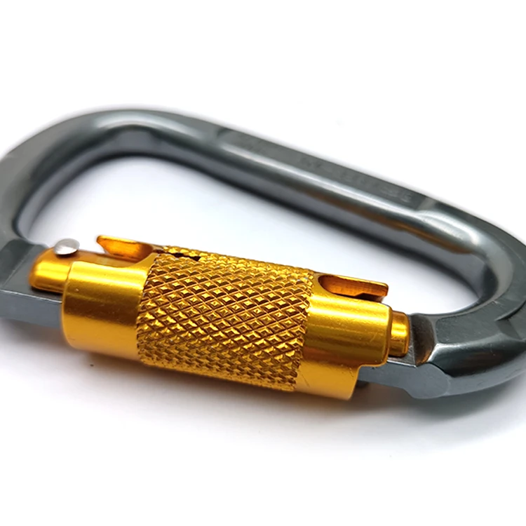 Outdoor 28kn Oxdized Aluminum 7075 Tension Automatic Locking D Shape Metal Tree Carabiners mosquetones de escalada de 25kn