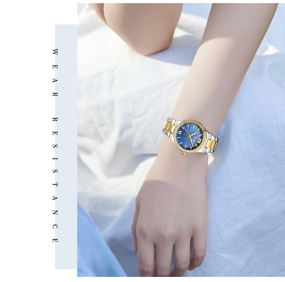 CURREN 9103 Elegant Rhinestone Ladies Watch Lightweight Luminous Quartz Watch Waterproof Stainless Steel Clock