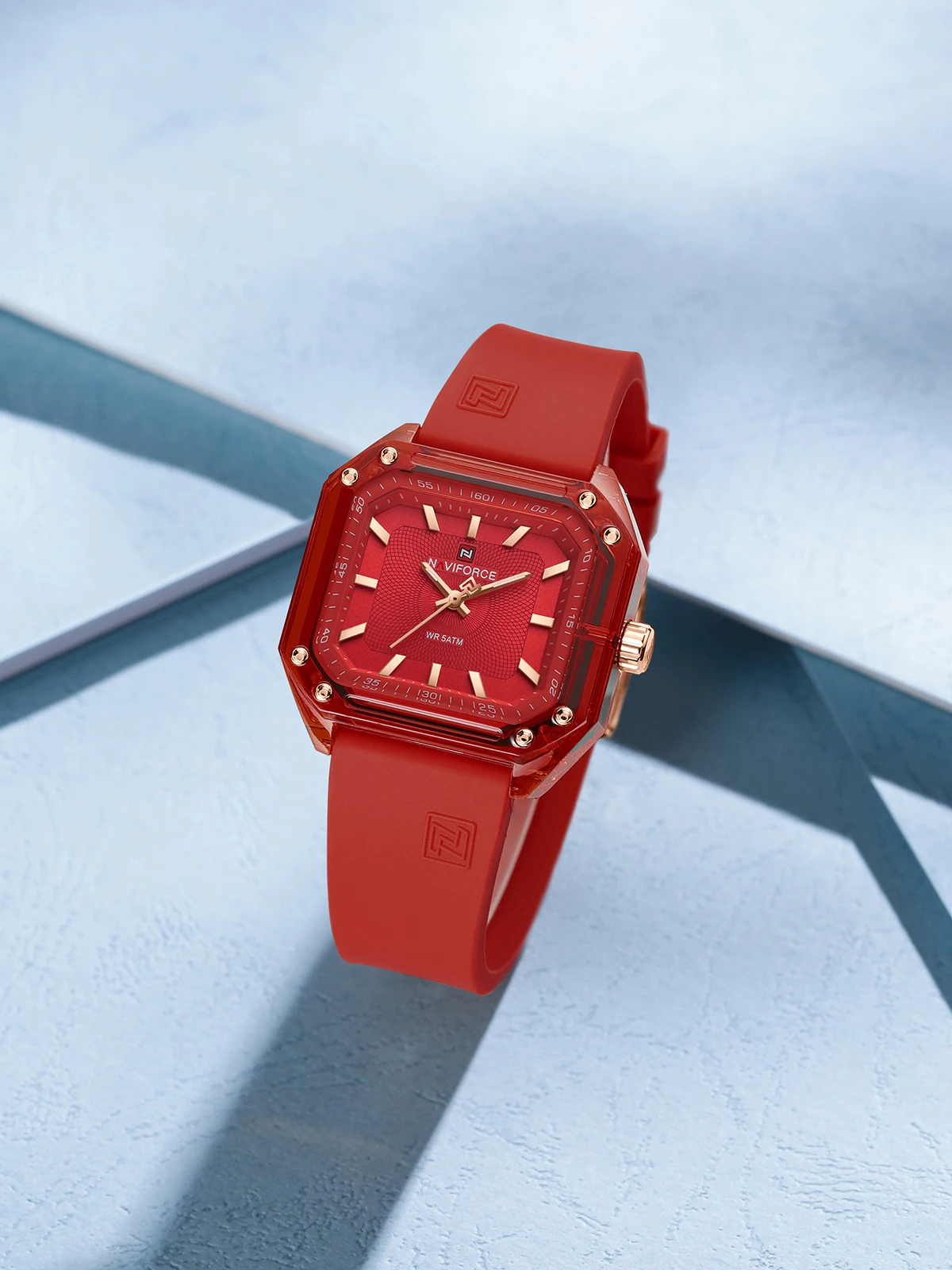 NAVIFORCE 7106 Ladies Watch Quartz Wristwatch Square Dial Sports Silicone Strap Luminous Waterproof 50M Womens Watch