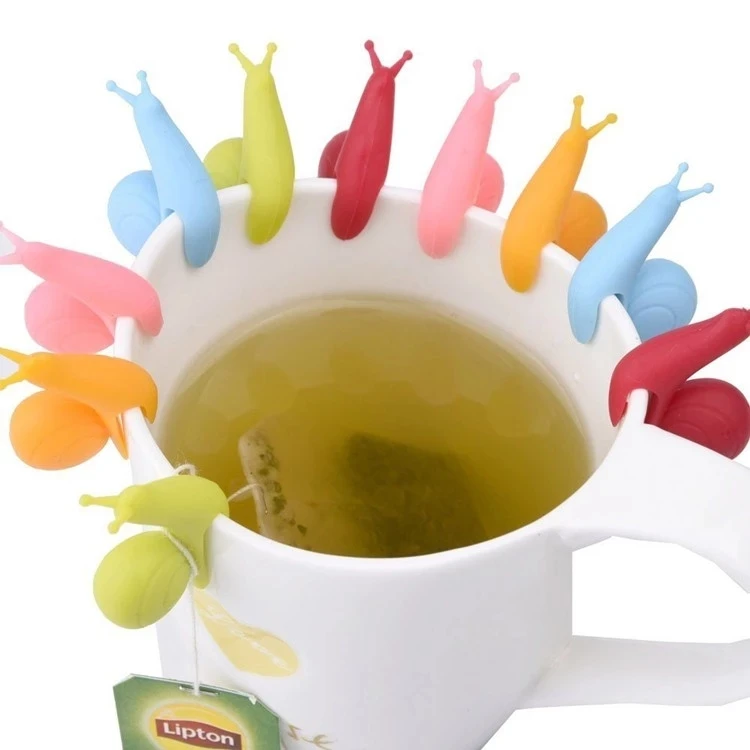 5pcs Cute Candy colores taza de caracol forma silicona soporte para bolsas de té para hanging té bolsa 