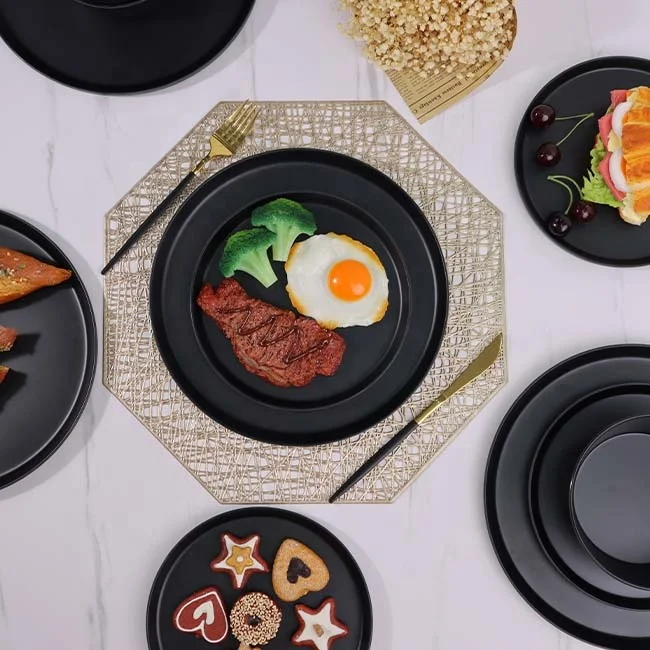 Free Sample High Quality Matte Black Round 6 Inch Bowl 8 Inch Side Plate 11 Inch Dinner Plate Melamine Dinner Set