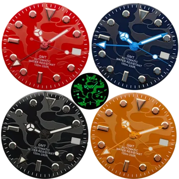 BLIGER 29mm Watch Dial And Hand Black Blue Red Orange Super Green Luminous Fit NH34 Automatic Movement Date Window