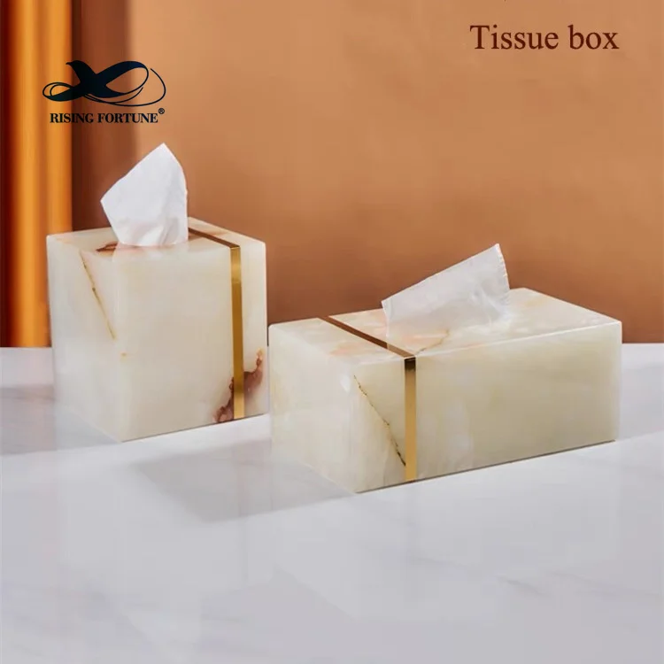 Customized Square Rectangle Sanitary Napkin Storage Box Luxury Green White Marble Tissue Box Home Black Onyx Paper Towel Holder