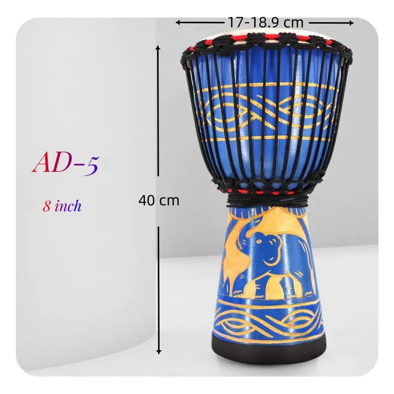 Djembé 40cm En Bois D'Acajou - Tambour Africain Main, Peau De Chèvre, Pour Enfants Et Adultes, Style Éléphant
