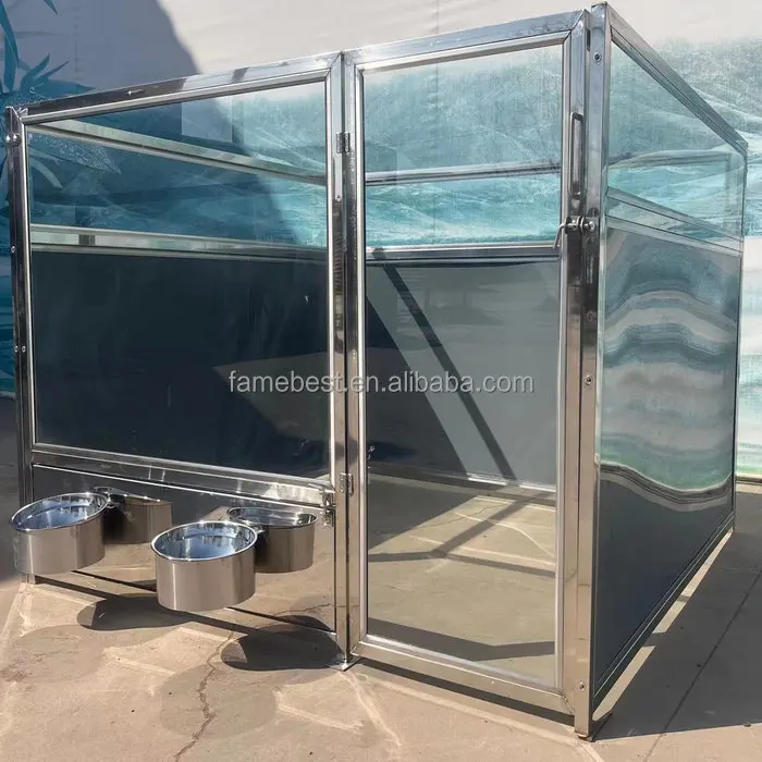 Pet Boarding Vet Indoor Glass Door Dog Kennels Customized Stainless
