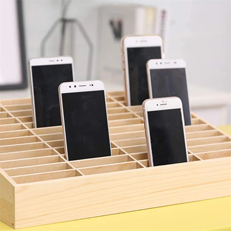 Ozzptuu 24-Grid Wooden Cell Phone Holder Desktop Organizer Storage Box for Classroom Office 