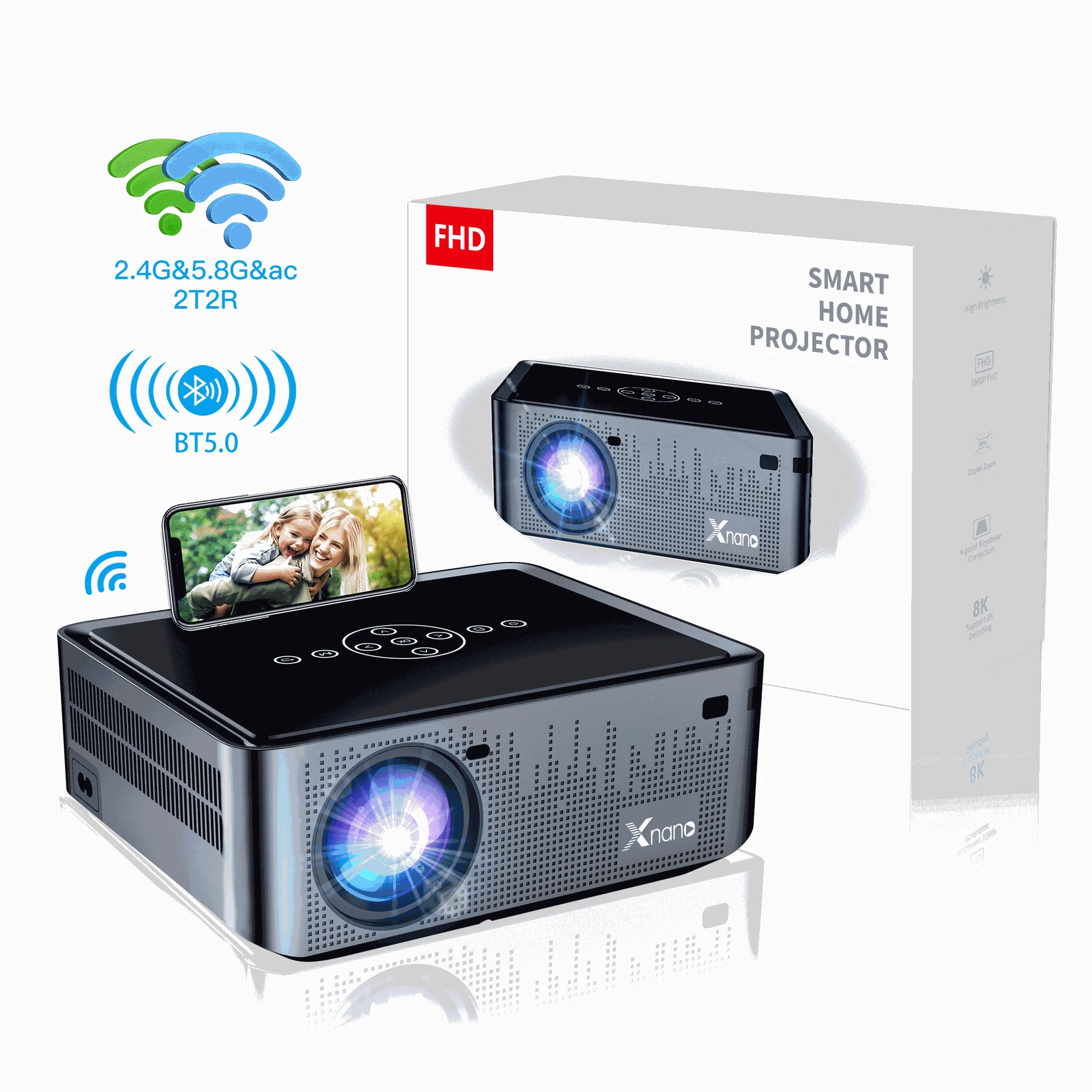 XNANO X1PRO Mini Home Theater Projector Smart Android 9 Quad Core with 5G WIFI LED 8K Video Full HD 1080P 4K Projectors