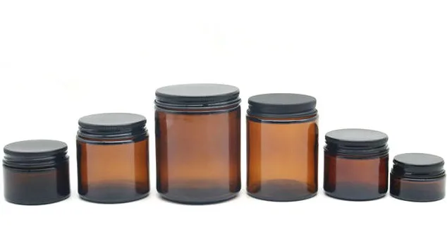 China Hot Sale 4oz 8oz 16oz Customized Metal Lid Amber Glass Storage Jar  factory and manufacturers