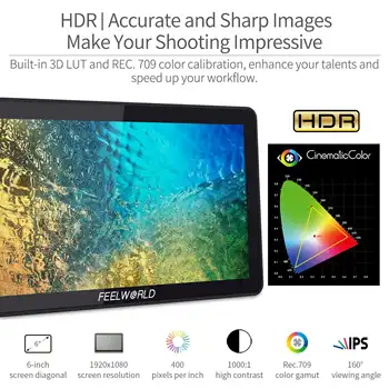 FEELWORLD F6 PLUS V2 5.7" 4K Camera Monitor | Type-C Power, Waveform & Bulk for Film Rental & OEMs Dslr Field Monitor detail image