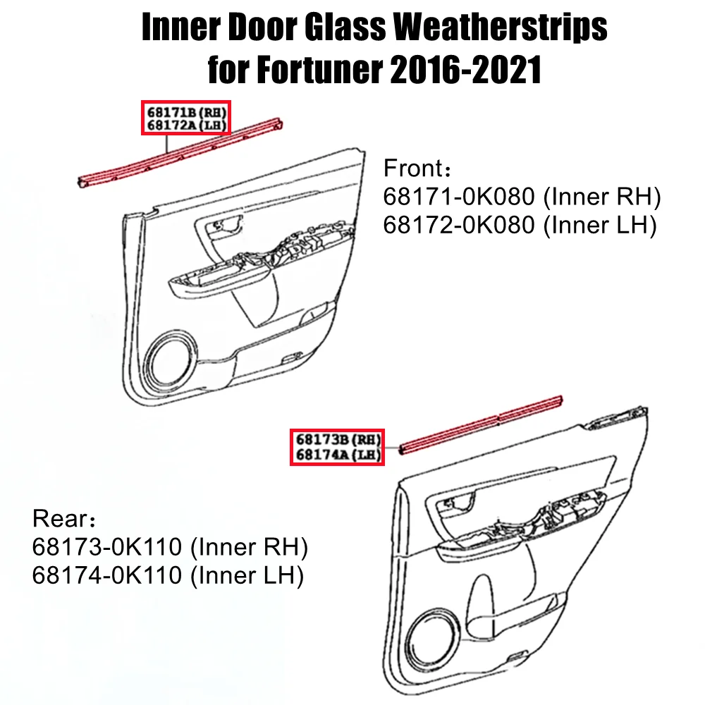 Inner Door Window Moulding Trim Set (4-Piece) For 2010-2020 Toyota 4Runner & Lexus GX460 – Replaces 68171-60090, 68172-60080, 68173-60060, 68174-60060