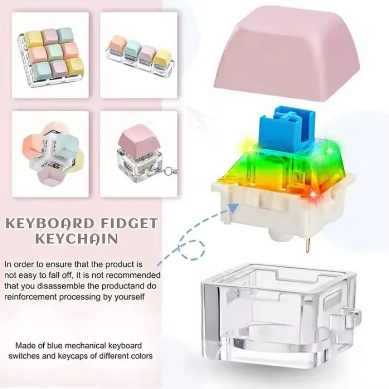 Keyboard Fidget Clicker Keychain Led Custom Keyboard Key Fidget Toy Keyboard Clicker 6 Sided Fidget