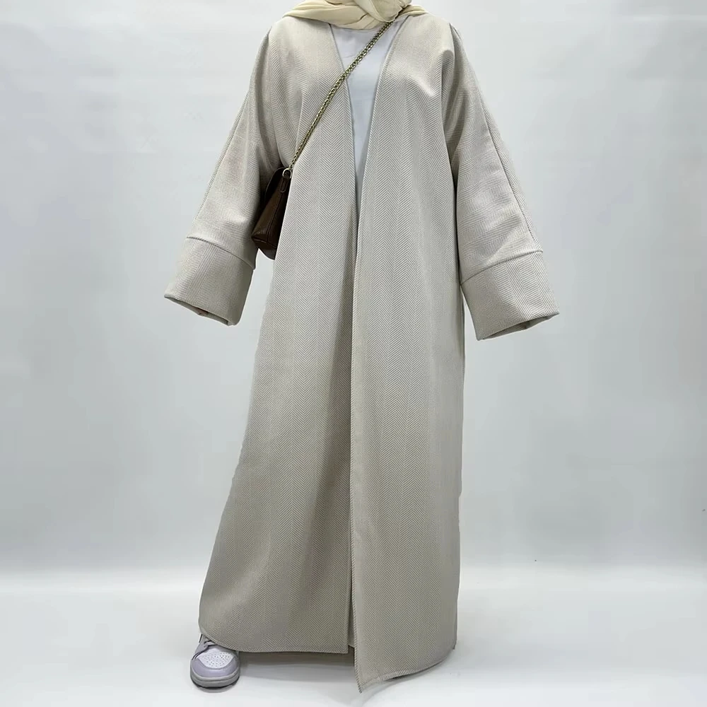 Open Woolen Abaya Modest Coats With Pockets Turkish Muslim Women Dress Ramadan Thick Islamic Clothing Wholesale Winter Abaya