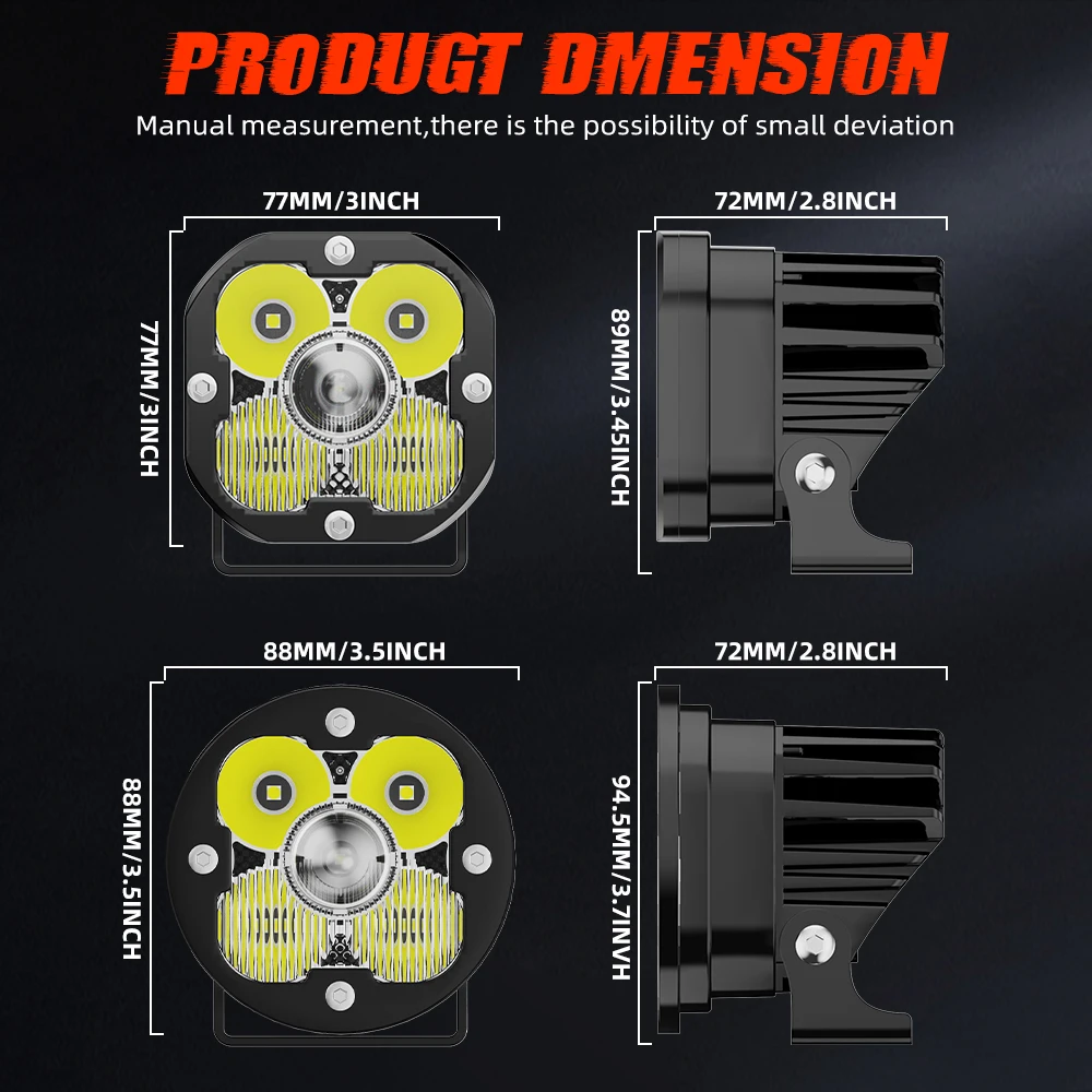Rally Light Off Road Led Work Light Pod Projector Lens 12V 24V 100W Led  Spot Fog Lamp OffRoad Led Pods 3 Inch Amber for Maverick
