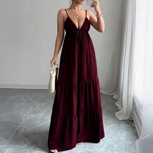 Women's Fashion Clothing New Women's Dresses Backless Sexy V-Neck Slit Dresses Women's Summer Casual Dresses