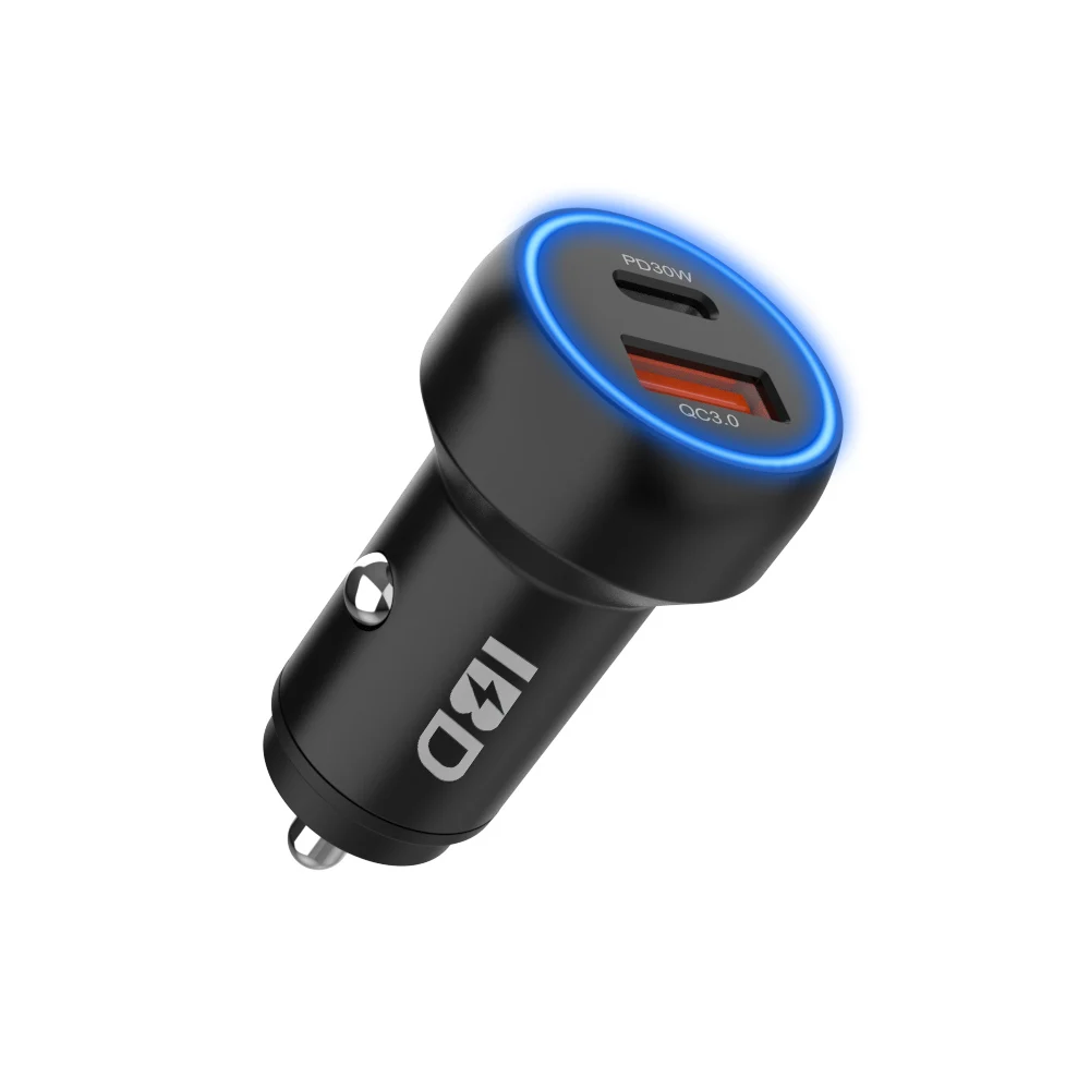Высококачественное универсальное автомобильное зарядное устройство IBD с 2 USB-портами на 48 Вт QC3.0 18 Вт PD 30 Вт, зарядное устройство для мобильного телефона с индивидуальным логотипом, металлический дизайн