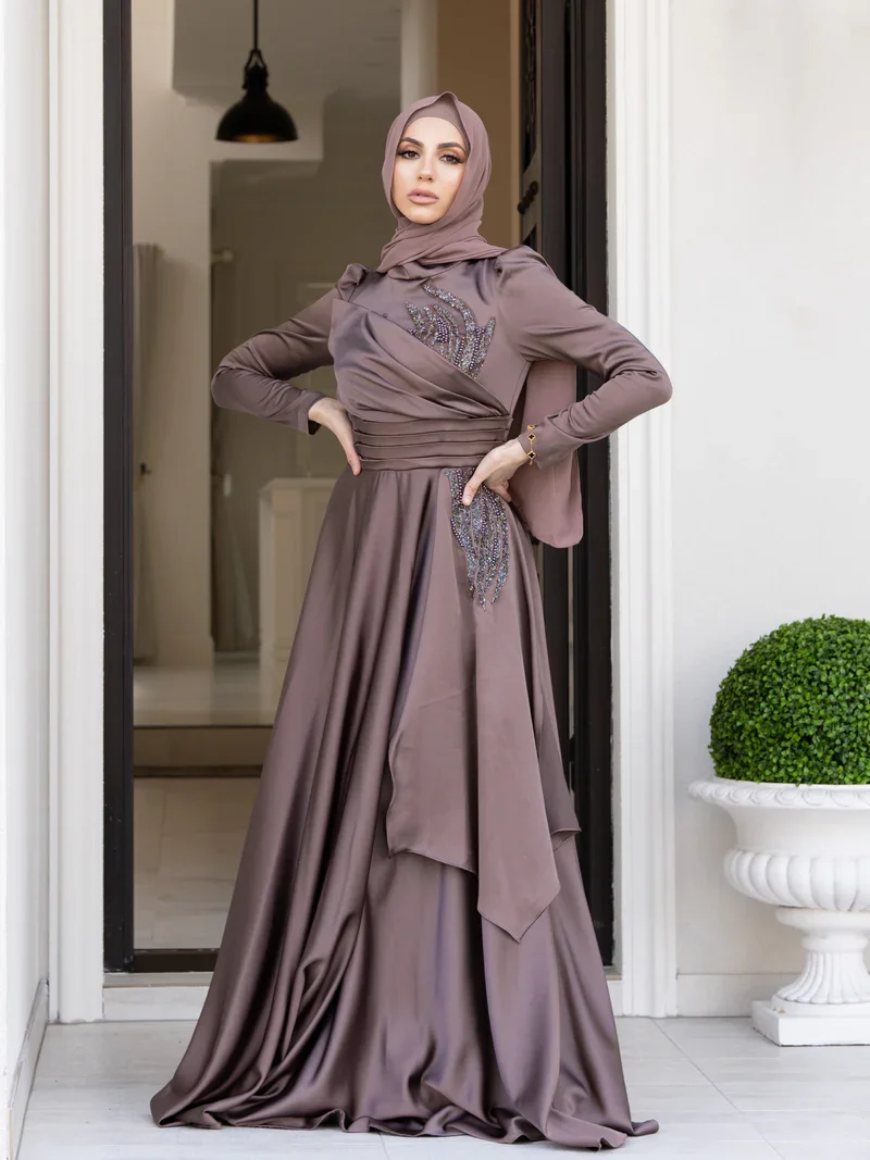 green emerald velvet dress Elegant Royal Satin Abaya Dress