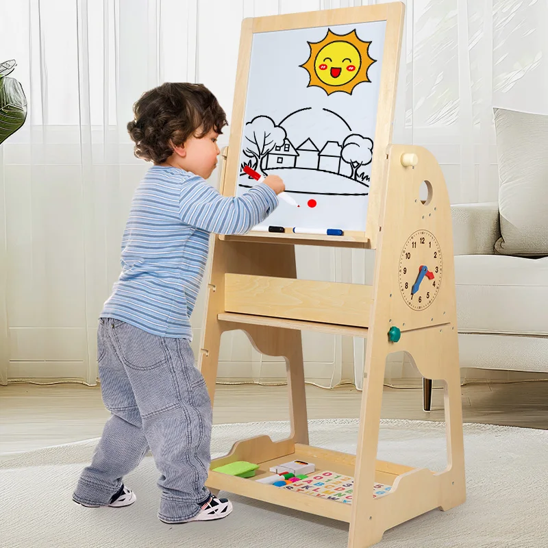 2 in One Wooden Blackboard Drawing Board with Chair Set for Kids