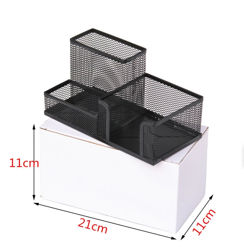 Сетчатый Настольный органайзер, офисные принадлежности, Caddy с держателем для карандашей и корзинами для хранения аксессуаров для стола, 3 отделения, черный